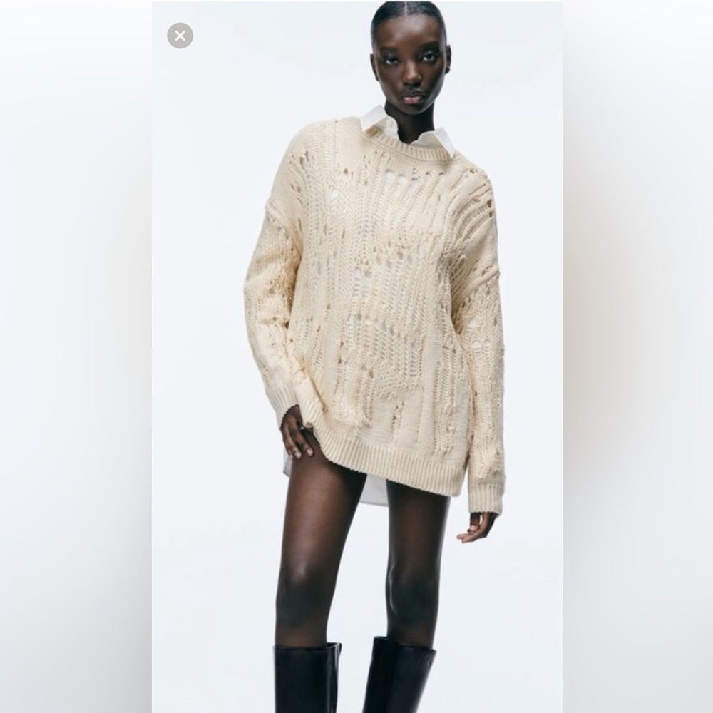 Zara oversized open knit distressed sweater